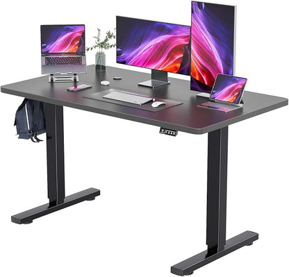 YESHOMY Height Adjustable Electric Standing Desk, Memory Home Office Sit Stand up Desk with Phone Holder and USB Charging Port, Black Leg/Black Top