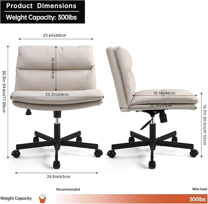 EMIAH Armless Office Desk Chairs Criss Cross Chair with Wheels Mid-Back Ergonomic Home Office Computer Chair Comfortable Thickened Cushion Adjustable Swivel Task Chair with Genuine Leather