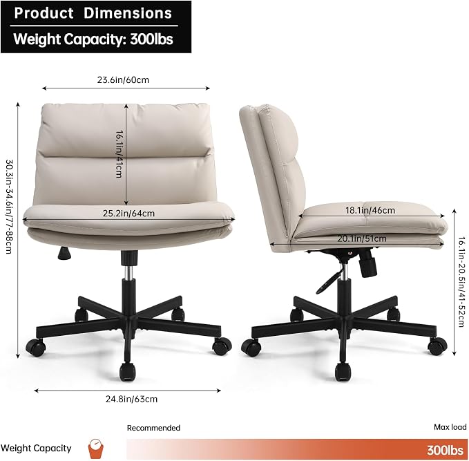 EMIAH Criss Cross Chair with Wheels Home Office Desk Chairs PU-Padded Vanity Chair Mid-Back Ergonomic Computer Chair Comfortable Adjustable Swivel Desk Chair Comfy