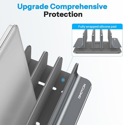 OMOTON Vertical Laptop Stand [Updated 3-Slots Version], Desktop Aluminum Mac Book Stand with Adjustable Dock Size, Fits All Mac Book, Surface, Chrome Book and Gaming Laptops (Up to 17.3 inch), Grey