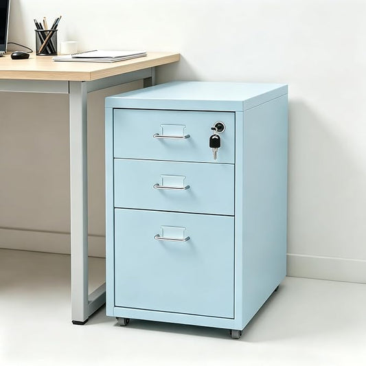 Mobile File Cabinet with 3 Drawers, Metal Filing Cabinet with Lock Vertical Storage Under Desk for Home Office Fits Legal Letter Document