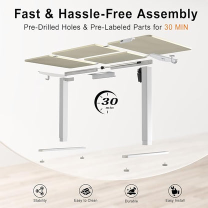 Adjustable Standing Desk, 60x28 Inch Electric Desk with 3 Memory Presets & Child Lock, Quiet Motor, Industrial Steel Frame, Dual Hooks, for Professional Workstation,Natural