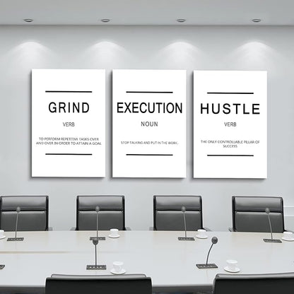 Framed Canvas Wall Art Success Quote - Office Wall Art, White Large Poster, Positive Motivational Set of 3 Prints, Execute Grand Hustle Poster, Inspirational Print (C-3pcs,20x30inchx3pcs)