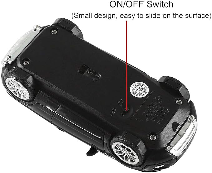 CHUYI Cool Sports Car Shaped Wireless Optical Mouse 1600 DPI Cordless Office School Mice with USB Receiver for PC Computer Laptop Gift (Black-1 Pack)
