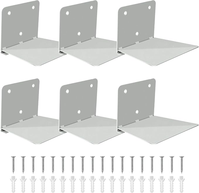 FENTEC Floating Book Shelves for Wall, Wall Mounted Floating Bookshelf, Heavy-Duty Hanging Bookshelves, Hidden Book Shelf Metal Wall Book Holder for Bedroom Living Room Home Office, 6-Pack Gray