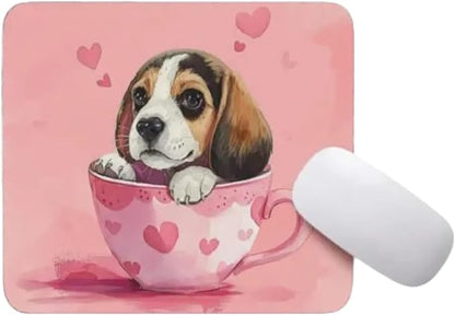TUBBIE Basic Mousepad Puppy in Tea Cup Mouse Pad Desktop Laptop Computer Accessories Home Office Gaming Work Desk Computer Non-Slip Rubber Gift for Dogs Lover Mousepad Coffee or Tea (Beagle)
