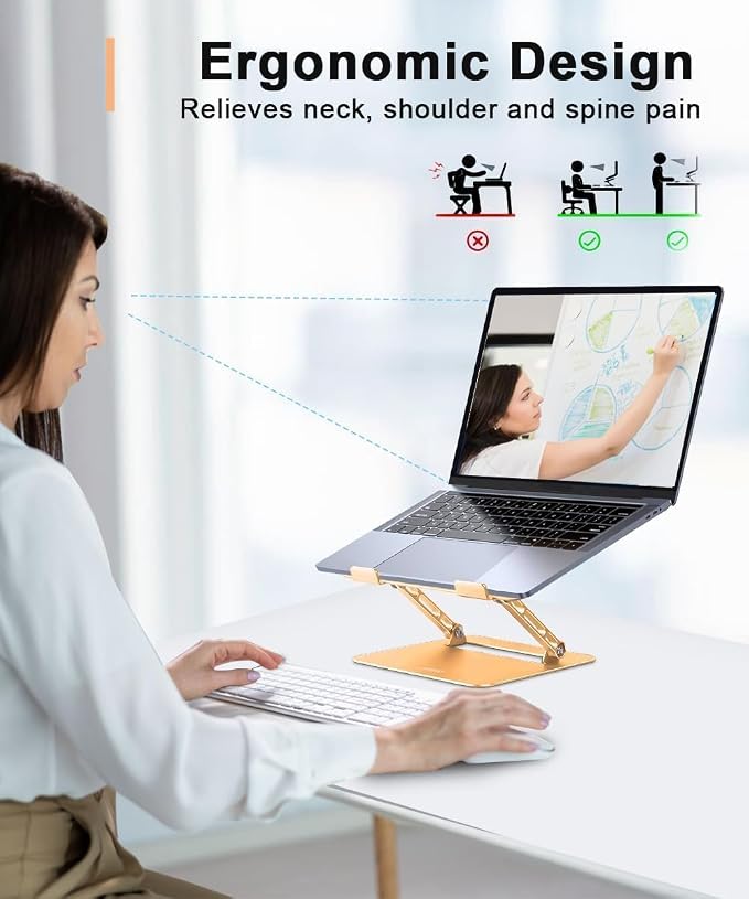 Aoviho Adjustable Laptop Stand for Desk,Portable Laptop Stand Holder and Riser,Foldable Aluminum Notebook Computer Stands for MacBook Air Pro HP Lenovo Dell Samsung Chromebook, 10-15.6 inch, Gold