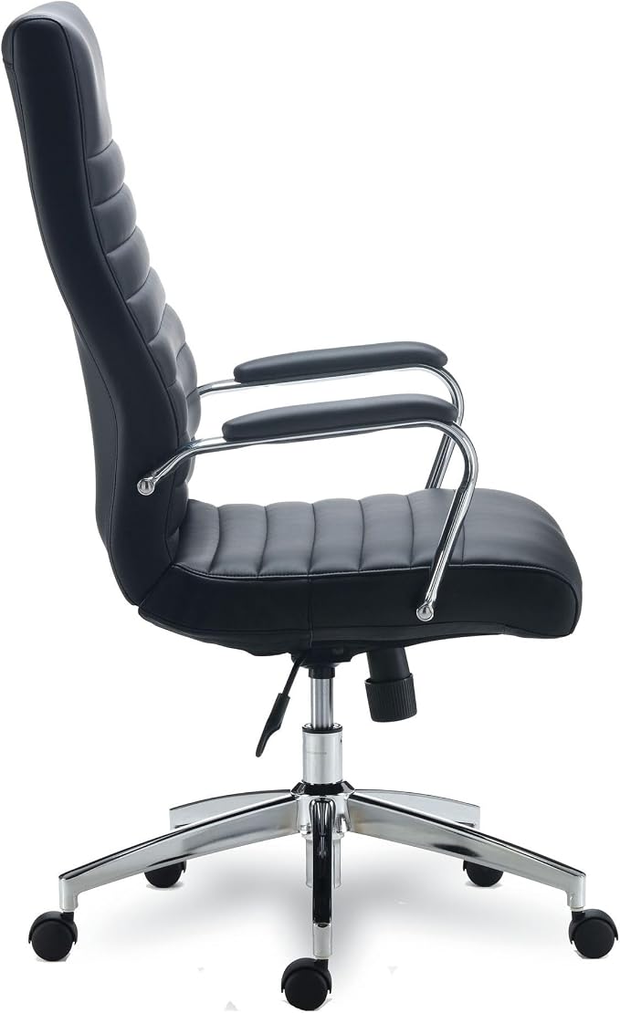 Alera ALERA EDDLESTON Leather Manager Chair, Supports UP to 275 LB, Black SEAT/Back, Chrome Base