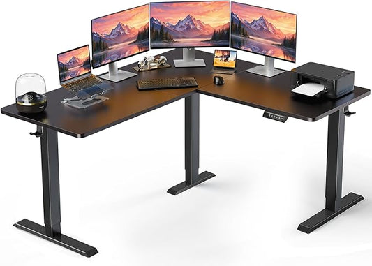 ErGear L Shaped Standing Desk, 63"x55" Electric Adjustable Height Sit Stand up Desk, Ergonomic Large Computer Table, Left & Right Interchangeable Installation, Suitable for Home Office, Black