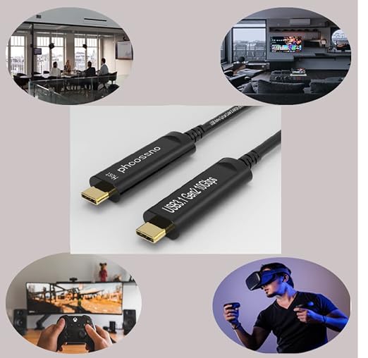 phoossno USB C to C Fiber Optical Cable USB 3.1Type C Cable 10Gbps100FT Compatible with Microsoft Azure Logitech Camera Aver &Vaddio & Barco ClickShare Touch Screen Kinect Intel RealSense