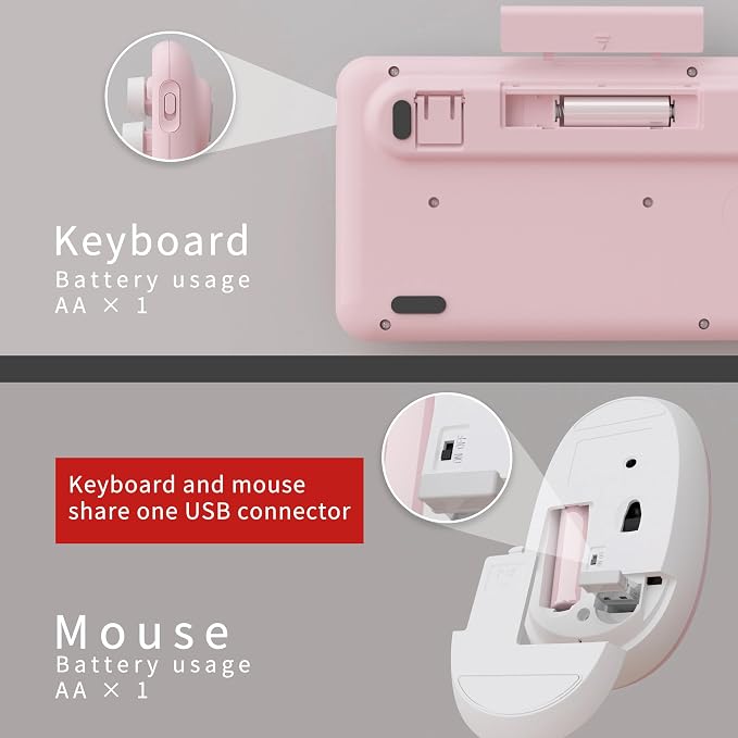 UBOTIE Colorful Wireless Keyboard and Mouse Combos, Retro Typewriter Floating Flexible Full-Sized Keys Computer Keyboard with Optical Mouse, 2.4GHz USB-A Connection for Windows Mac (Pink-White)