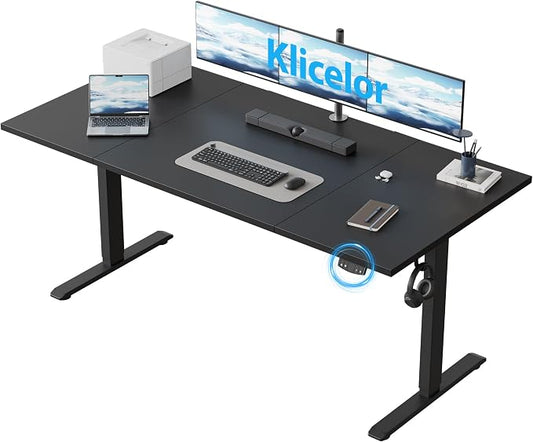 Klicelor 63 Inch Large Electric Standing Desk, Height Adjustable Office Desk, Sit Stand Up Computer Gaming Desk with Memory Preset, Three-Piece Desktop, Black