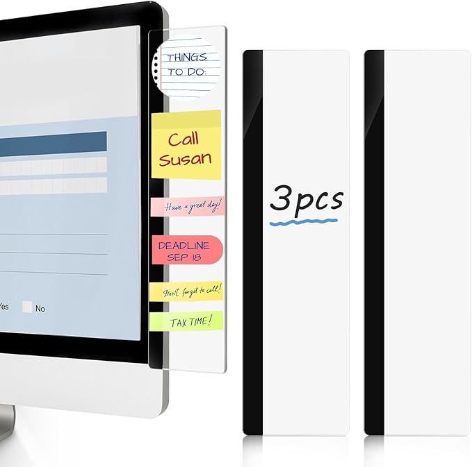 DOLLAR BOSS 3 Pcs 11" x 3.1" Transparent Acrylic Monitor Memo Board | Computer Screen Side Note Holder, Office Desk Accessories, Clear Message Board, For Sticky Notes Memos, Fits PC & Laptop