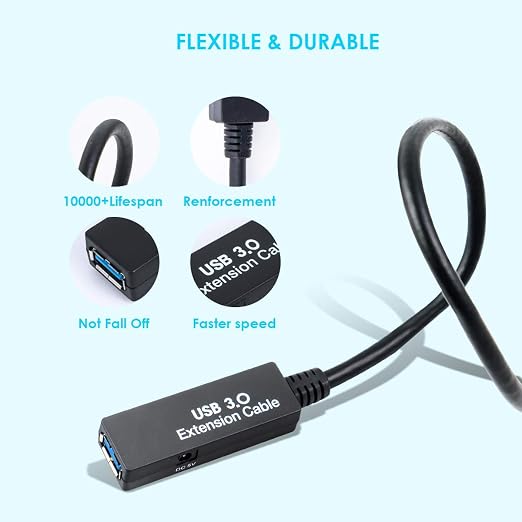 75FT USB 3.0 Active Extension Cable, Long USB Extension Cord A-Male to A-Female, With High-Speed Data Signal Amplifier, Compatible With Quest 3.VR,Rift.360 Kinect. Xbox,Webcam.PS4 HD Camera or More