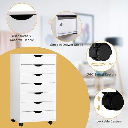 7 Drawers Filing Cabinet, Vertical File Cabinet for Home Office, Mobile Under Desk Office Storage Cabinets with Wheels (White, 7 Drawers)