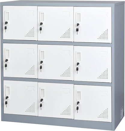VEVOR 9 Doors Metal Locker for Employees, Steel Locking Storage Cabinet with Card Slot and Ventilation, 2 Keys for Each Door, Employee Lockers for Office, School, Gym, Home, Easy Assembly, Gray