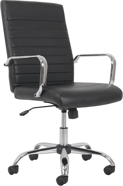 HON Sadie Executive Ergonomic Office Chair with Leather Upholstery, Chrome Arms and Back Support, Mid Back Desk and Computer Chair for Home Office or Conference Room, 360 Swivel, Black