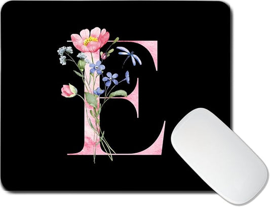 Mouse Pad Pinks Flowers Initial Letters Mousepad Desktop Laptop Computer Accessories Home Office Gaming Work Desk Computer Non-Slip Rubber Monogram Floral Alphabet A-Z mousepad (E)