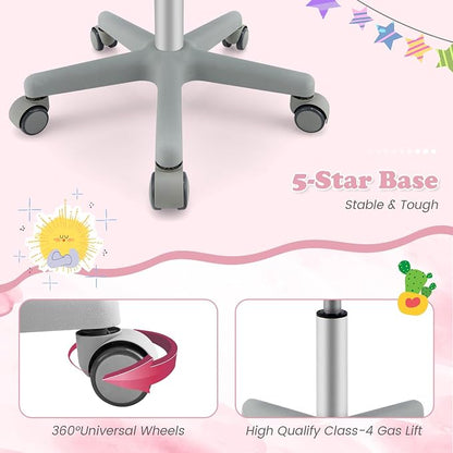 Giantex Kids Desk Chair, Ergonomic Adjustable Teen Task Chair w/Y-Shaped Lumbar Support, Armrest & Universal Wheels, Mesh Kid Office Chair for Sturdy, Kids Computer Chair for Boys & Girls 4-12, Pink