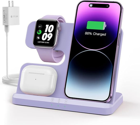 JARGOU 3 in 1 Charging Station for Apple Wireless Charger for iPhone 16 15 14 13 12 11 X 8 & for Apple Watch Charger Wireless Charging Station for Multiple Devices for AirPods 2/3/4/Pro/Pro 2
