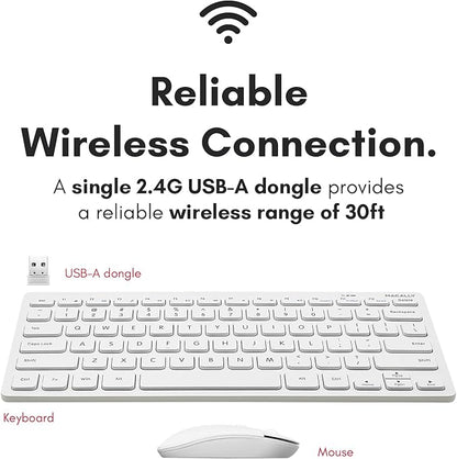 Macally White Wireless Keyboard and Mouse Combo - Quiet Productivity Duo - 2.4G Small Keyboard and Mouse Wireless - 78 Key Quiet Cordless Compact Mouse and Keyboard Combo with Mini Body