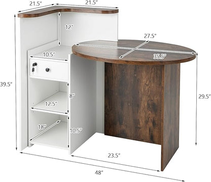 Tangkula Reception Desk, Front Counter Desk with Lockable Drawer & Adjustable Shelf, Oval Desktop, Retail Counter for Checkout, Computer Workstation for Salon Lobby Office, Home Office Desk