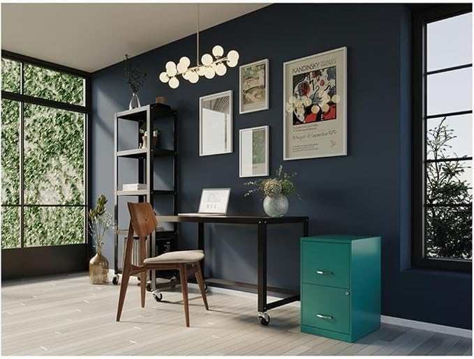 Scranton & Co 2-Drawer Metal File Cabinet, 18" Deep, Painted Steel, Teal/Turquoise Finish, Locking High-Side Drawers for Letter Files, Smooth Glide Suspension, Compact Home or Office Storage Solution