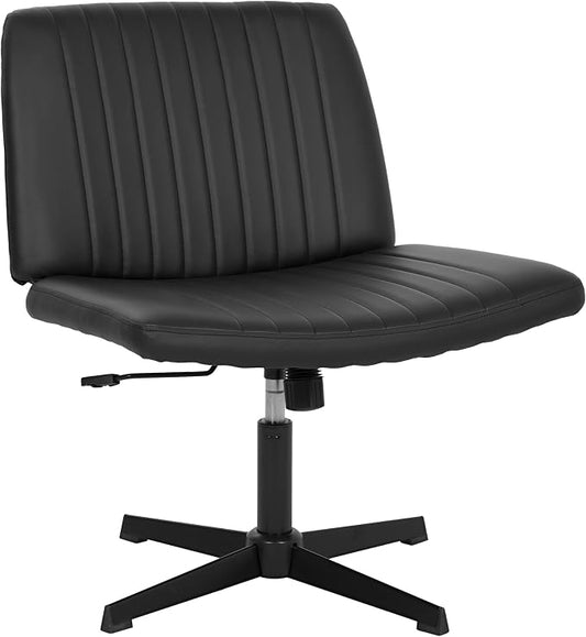 FDW Criss Cross Chair Armless Cross Legged Office Desk Chair Adjustable Swivel Ergonomic Gaming Chair No Wheels Backrest with Wide Seat Native Sponge Computer Task Vanity Chair for Home Office,Black