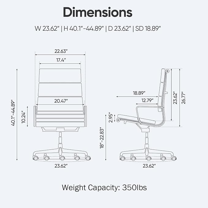 High-Back Executive Genuine Leather Office Chair, with Aluminum Arms and 5-Star Base, Modern Rolling Desk Chair with Silent Wheels, Lumbar Support, High-Adjustable, Tilting for Home & Office
