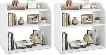 Tangkula 3-Tier Desktop Bookshelf, Wooden Countertop Bookcase with Guardrails, Space-Saving Desk Display Hutch Shelf, Modern Tabletop Storage Organizer for Study Room, Office and Dormitory (2,White)