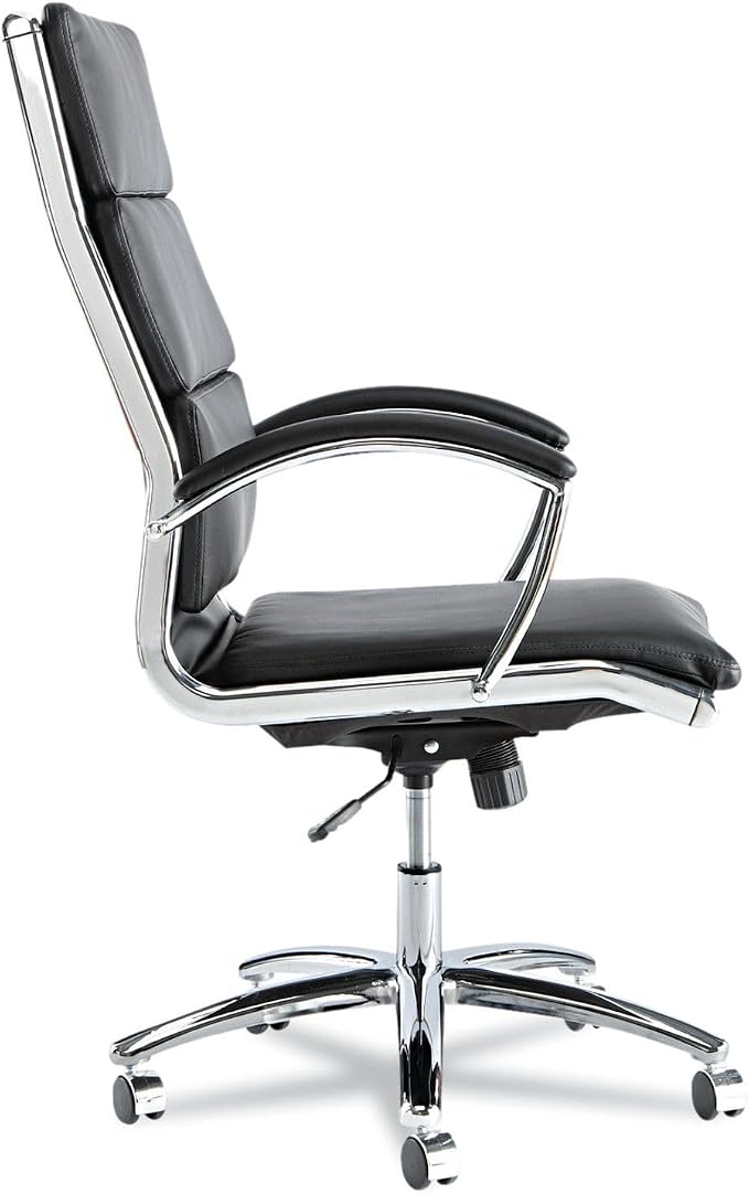 Alera Neratoli Series High-Back Swivel/Tilt Chair, Black Leather, Chrome Frame