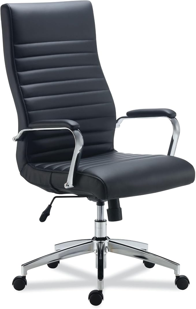 Alera ALERA EDDLESTON Leather Manager Chair, Supports UP to 275 LB, Black SEAT/Back, Chrome Base