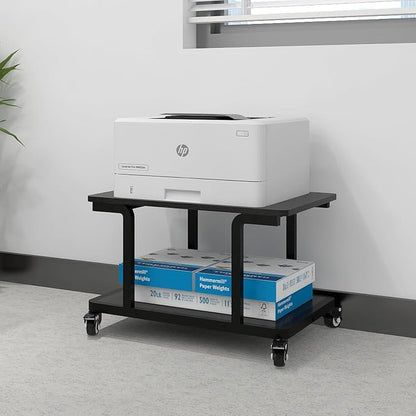 Natwind 2 Tier Laser Printer Stand,24''x20''x15'' Large Printer Table Copier Stand Under Desk,Heavy Duty Rolling Cart with Paper Storage Shelf,Printer Holder on Wheels for Home Office (Black)