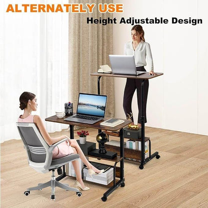 Adjustable Table Student Computer Desk Portable Home Office Furniture Small Spaces Sofa Bedroom Bedside Learn Play Game on Wheels Movable with Storage Size 31.5 * 15.7 in Oak D