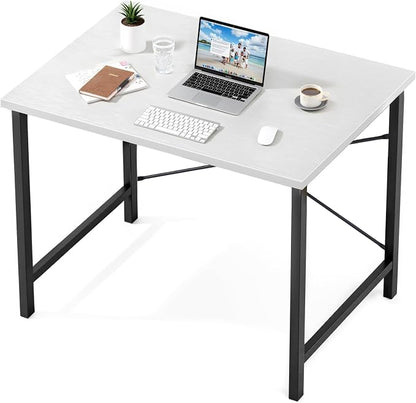 Sweetcrispy 32 Inch Small Computer Desk, Home Office Desk, Small Study Workstation for Bedroom, Study Table with X-Shaped, Modern Simple Gaming Table, Modern White