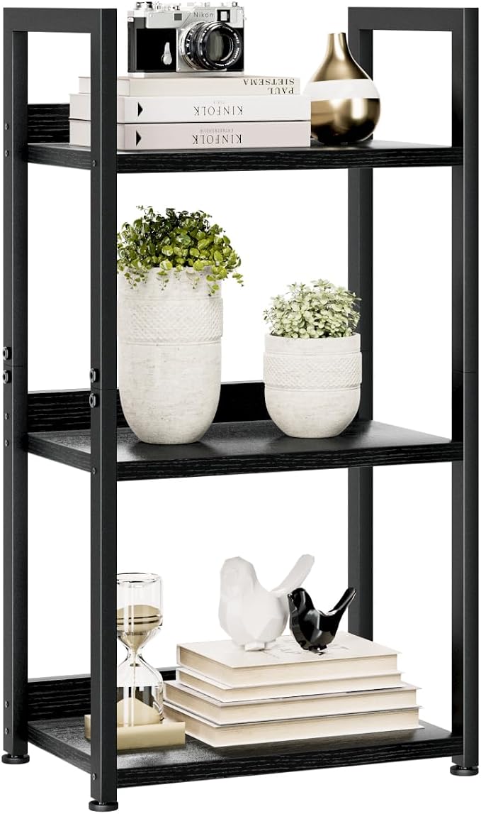 NUMENN Narrow Bookshelf, 3 Tier Bookshelves, Home Office Bookcase Shelf Storage Organizer, Free Standing Storage Shelving Unit for Bedroom, Living Room and Home Office, Black