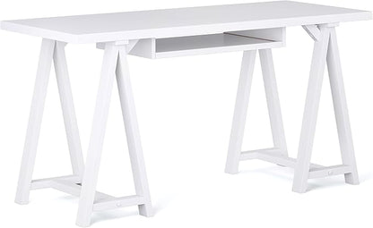 SIMPLIHOME Sawhorse Desk - 60 Inch Wide Solid Wood Writing Desk in White, Modern Industrial Home Office Computer Table for Workspace or Study with Sturdy Sawhorse Base and Integrated Keyboard Tray