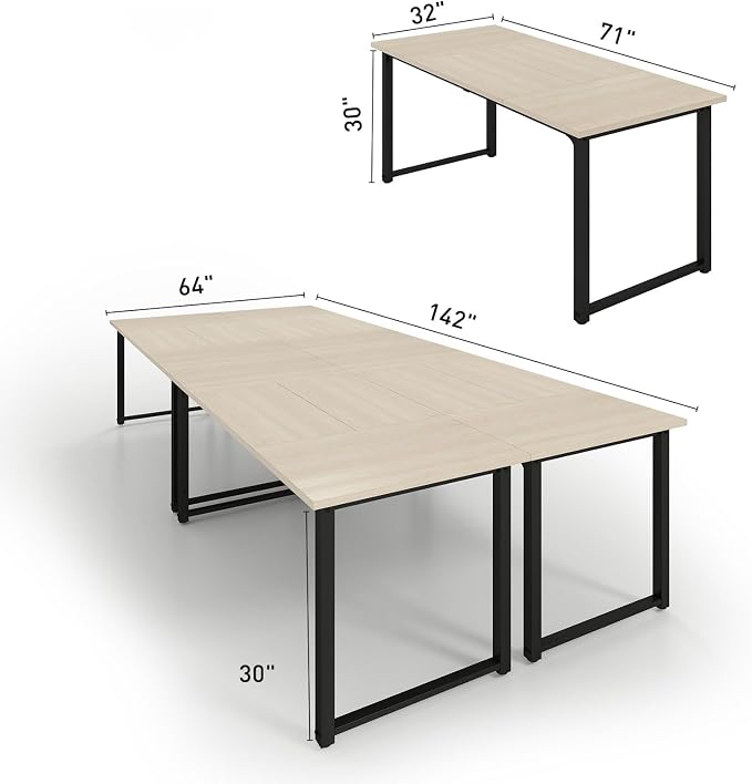 Bonzy Home 12FT Conference Table, Modern Large Meeting Table Office Desks for 16 Person, Long Rectangle Table with Sturdy Metal Frame, 4 PCS, 142" D x 64" W x 30" H, Natural