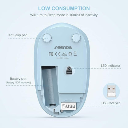 Wireless Mouse, 2.4G Noiseless Mouse with USB Receiver - seenda Portable Computer Mice for PC, Tablet, Laptop with Windows System (Light Blue)