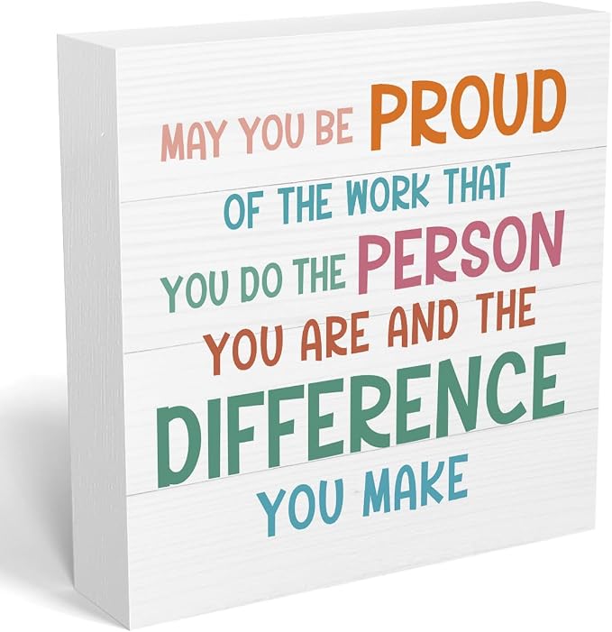 mmiishe Inspirational Office Decor Funny Office Wood Box Sign Decorative | May You Be Proud of the Work You Do Square Desk Decor Sign for Shelf Desk Accessories for Women Men Mom 5 x 5 Inches