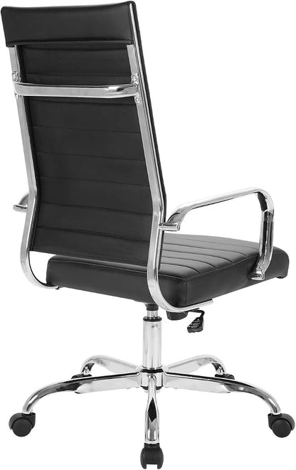 LANDSUN Home Office Chair Ribbed Leather High Back Executive Swivel Computer Desk Chairs with Wheels and Armrests Soft Padded Adjustable Height Modern Conference Task Black