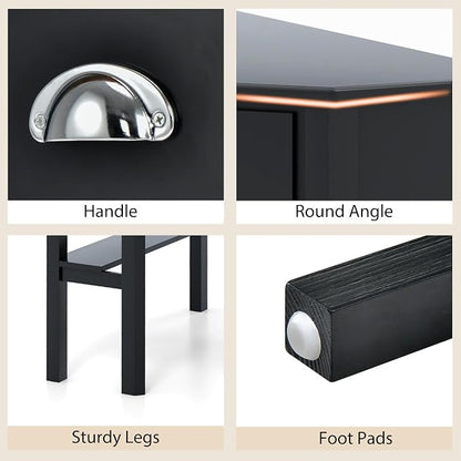 Nightcore Corner Desk for Small Space, Wood Corner Computer Desk, Compact Writing Table w/Drawer & Storage Shelves, Space Saving Study Workstation, Laptop PC Corner Table for Home Office