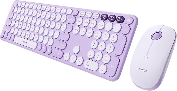 seenda COE202 Wireless Bluetooth Keyboard and Mouse Combo, Star Purple | USB & Dual Bluetooth for 3-Device Switching, Soft Quiet Round Keys, Silent Clicks, Full-Size for PC/Laptop/Mac/MacBook/iPad