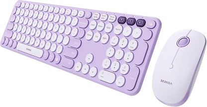 seenda COE202 Wireless Bluetooth Keyboard and Mouse Combo, Star Purple | USB & Dual Bluetooth for 3-Device Switching, Soft Quiet Round Keys, Silent Clicks, Full-Size for PC/Laptop/Mac/MacBook/iPad