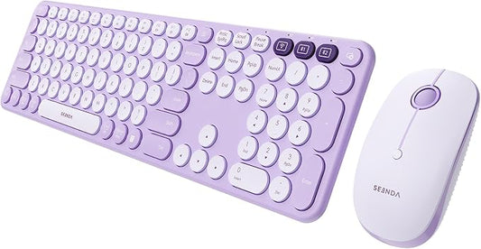 seenda COE202 Wireless Bluetooth Keyboard and Mouse Combo, Star Purple | USB & Dual Bluetooth for 3-Device Switching, Soft Quiet Round Keys, Silent Clicks, Full-Size for PC/Laptop/Mac/MacBook/iPad