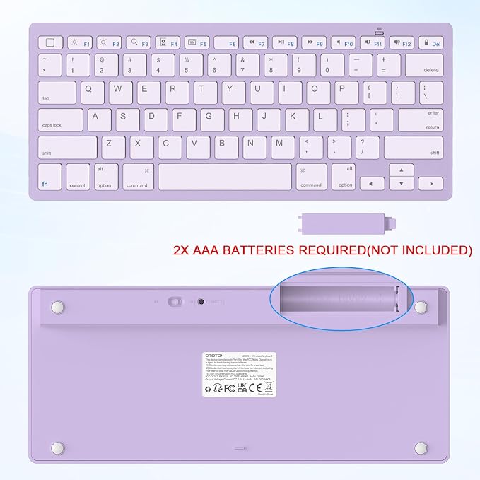 OMOTON Ultra-Slim Bluetooth Keyboard for iPad 11th/10th/9th/8th/7th, iPad Pro/Air/Mini and iPhone Series, Wireless iOS Keyboard with 12 Multimedia Keys for Office, Home, Travel, School, Purple