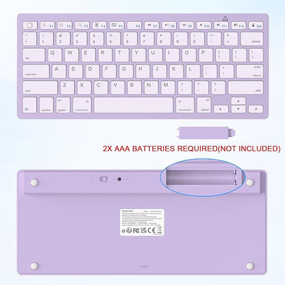 OMOTON Ultra-Slim Bluetooth Keyboard for iPad 11th/10th/9th/8th/7th, iPad Pro/Air/Mini and iPhone Series, Wireless iOS Keyboard with 12 Multimedia Keys for Office, Home, Travel, School, Purple