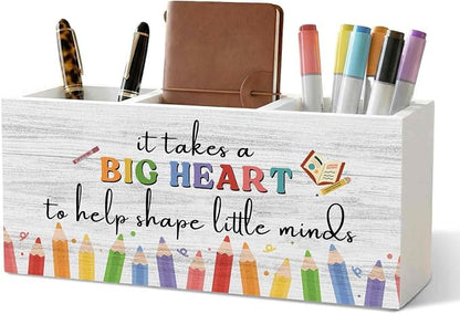Teacher Appreciation Gifts Pencil Pen Holder for Desk Organizer, Thank You Gifts for Teachers Women Men Wooden Box Decorations for Home Office Classroom Desk Tabletop Decor