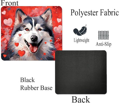 Alaskan Malamute Mouse Pad Dog with Red Hearts Pattern Non-Slip Rubber Mouse Pad Puppy in Love Mouse Pad for Home Office Work Desk Computer Desktop Laptop for Dog Lovers
