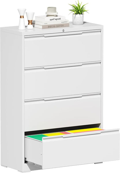 Bestoo 4 Drawer Lateral File Cabinet with Lock Heavy Duty Large Metal Filing Cabinet Home Office Cabinets Wide Steel Cabinets for Legal/Letter Size, White Assembly Required
